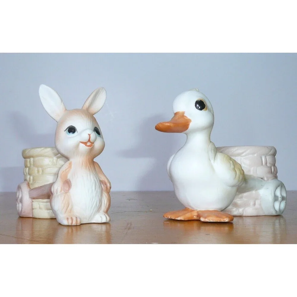 Lot 2 Easter Votive Candle Holder Bunny + Duck with Cart Basket Price Products